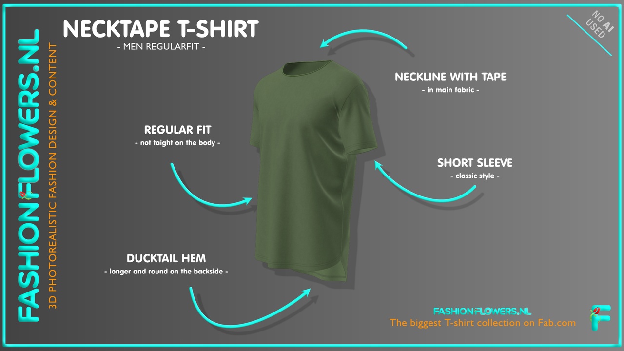 Media 1 for listing Green Colour Short Sleeve Ducktail T-shirt | Basic Round Neck | Longer Backside
