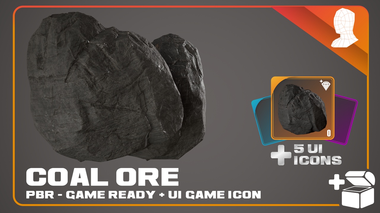 Media 1 for listing Coal Ore + 5 Loot Icons - PBR Game Ready