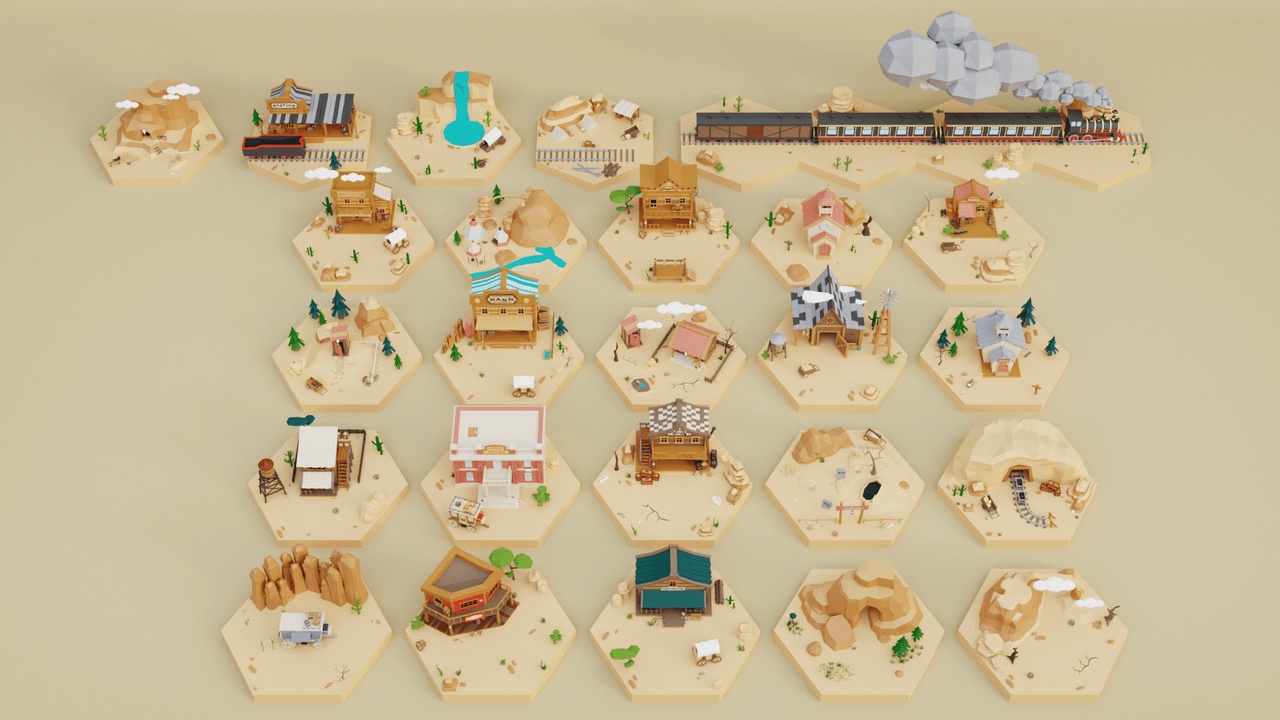 Media 1 for listing Wild West Low Poly Set – Buildings, Landscapes & Props