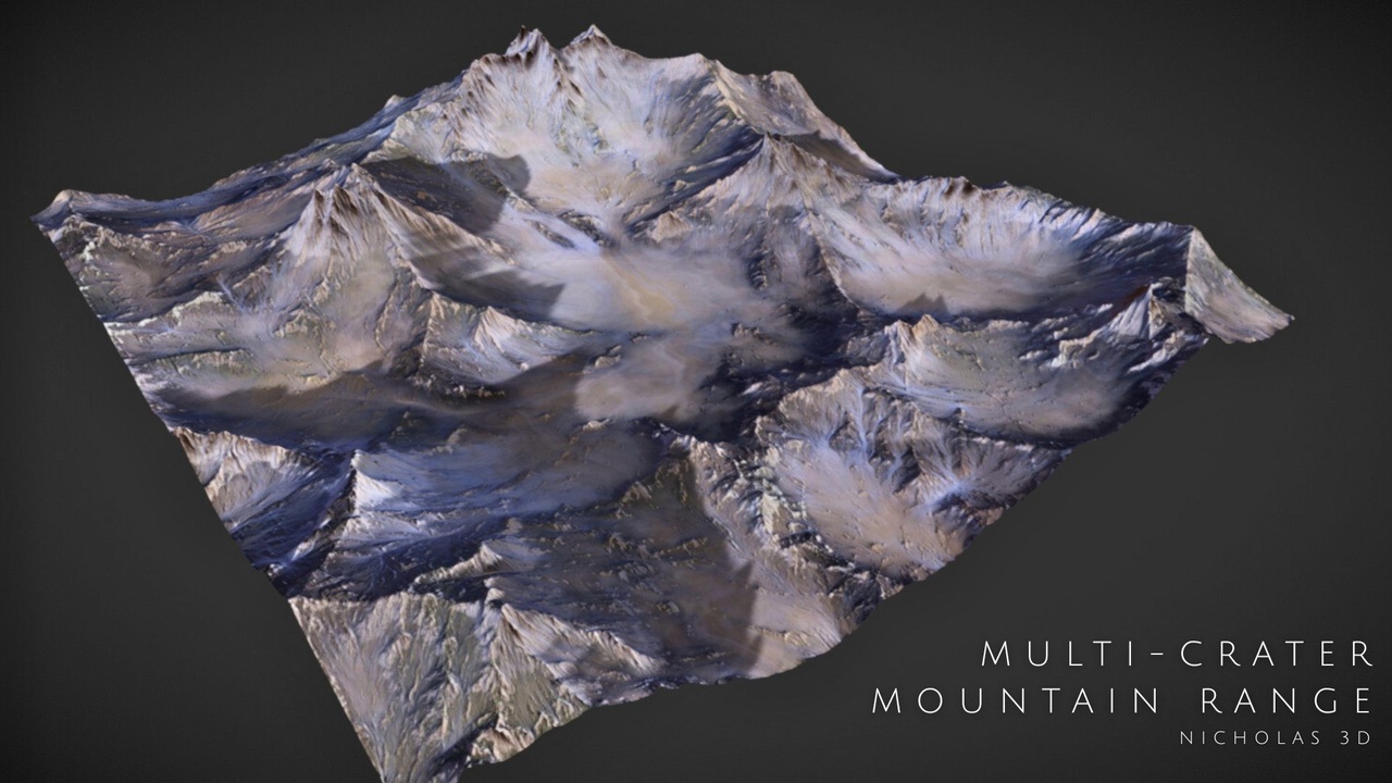 Media 1 for listing Multi-Crater Mountain Range – Heightmap + LOD Mesh Pack