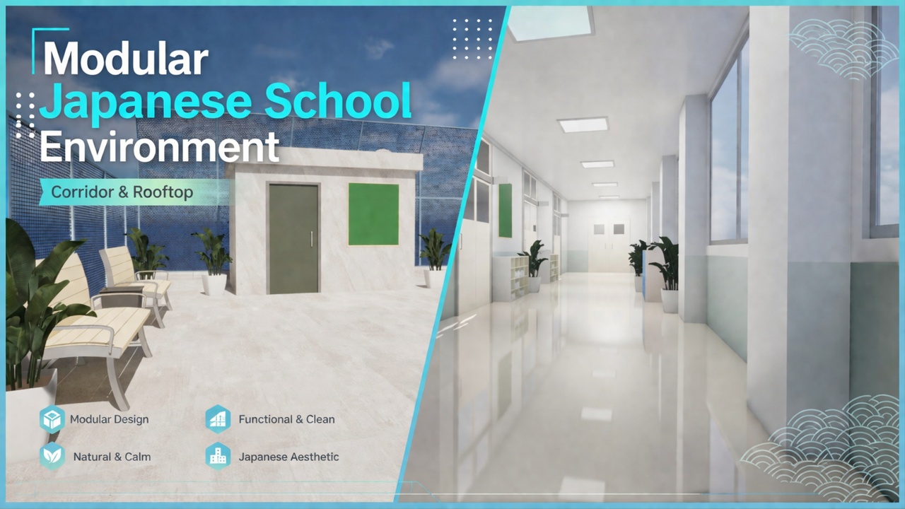 Media 1 for listing Modular Japanese School Environment – Corridor & Rooftop