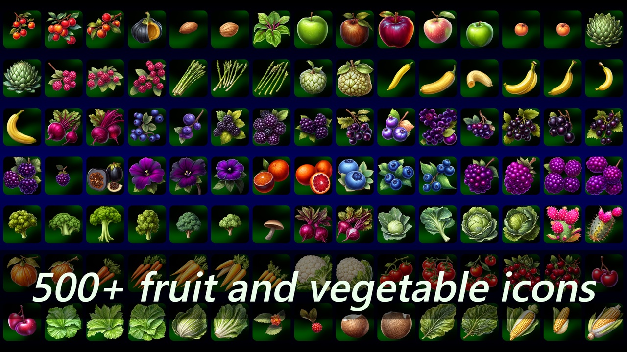 Media 1 for listing 500+ icons: fruits and vegetables