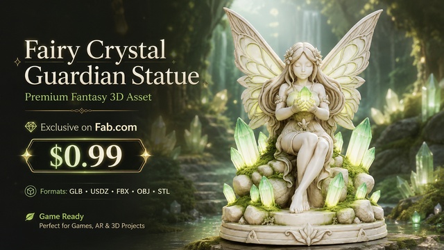 Fairy Crystal Guardian Statue | Premium Fantasy 3D Asset | Game Ready — Cobalt Game Assets