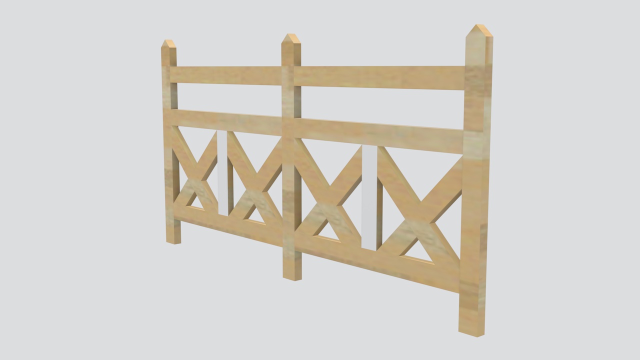 Media 1 for listing Pine Picket Fence Panel with Peaked Posts and X Crossed Pickets 3D Model