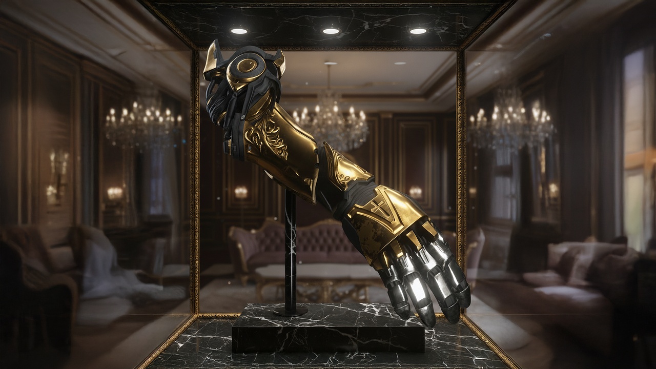 Media 1 for listing Ornate Gold Armor Bionic Sleeve Aristocrat Luxury SciFi Metahuman Compatible