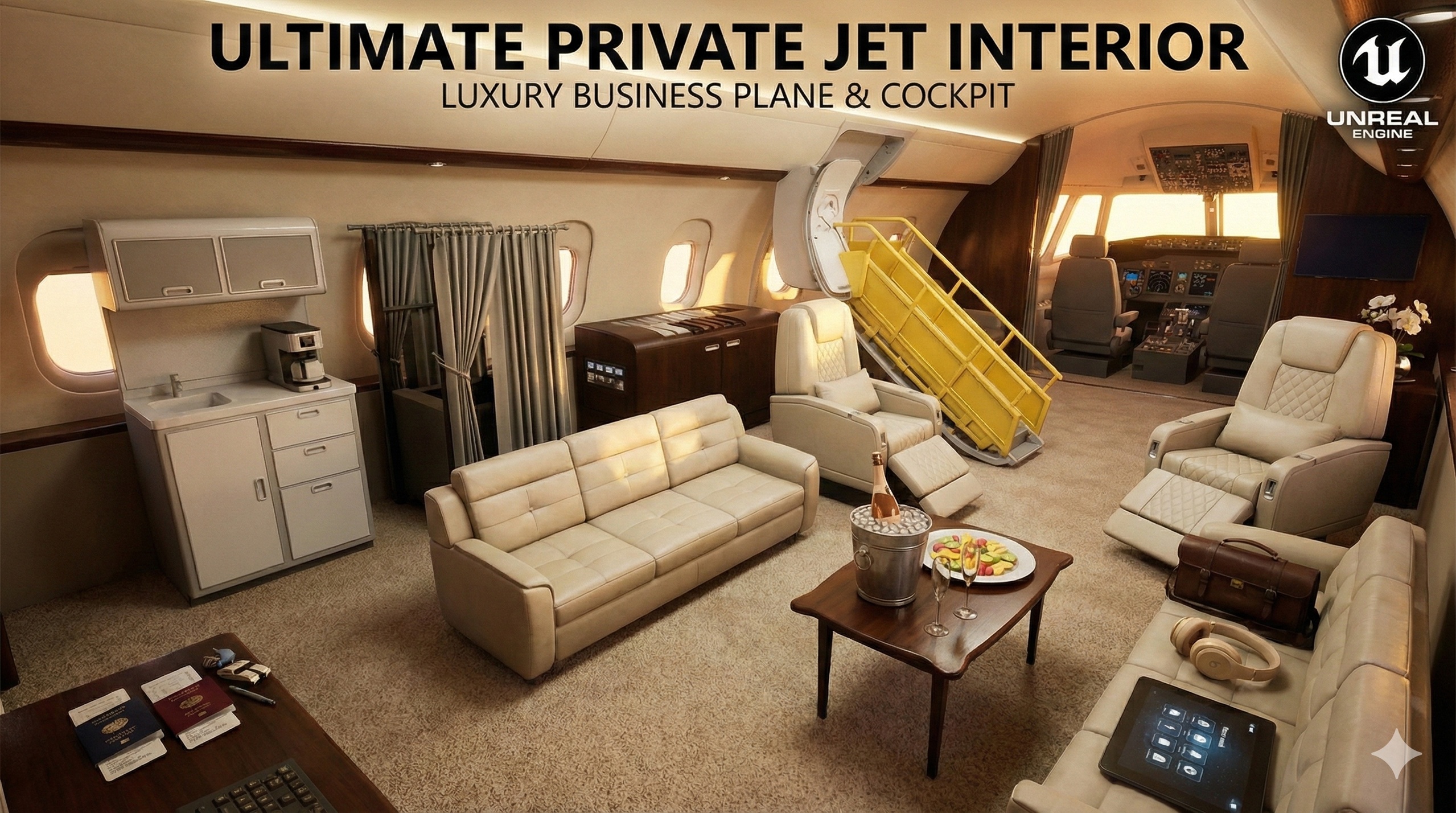Media 1 for listing Ultimate Private Jet Interior - Luxury Business Plane & Cockpit