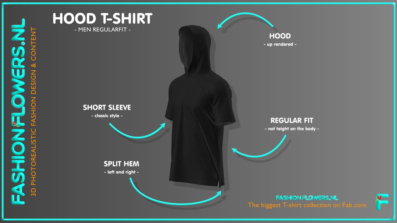 Media 1 for listing Black Colour Hooded T-Shirt | Short Sleeve Tshirt | Side Seam Splits| Cowl Shirt
