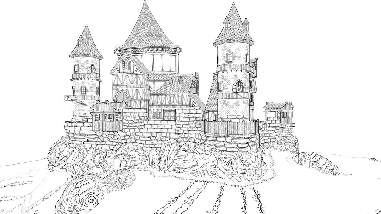 Media 1 for listing 3D castle for 2D Comic Book art with lineart textures.