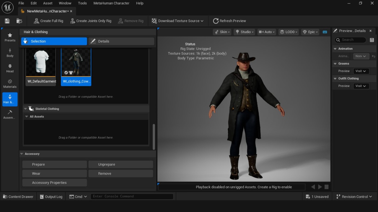 Media 1 for listing Metahuman Cowboy Outfit