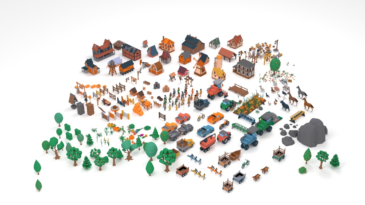 Media 1 for listing Cartoon Low‑Poly Farm & Village 3D Asset Pack