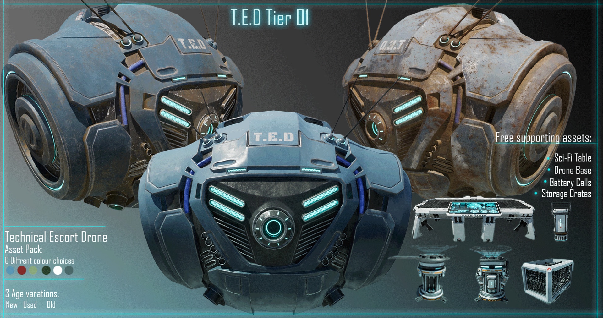 Media 1 for listing Technical Escort Drone Tier 1  (T.E.D) Sci-Fi Asset Pack