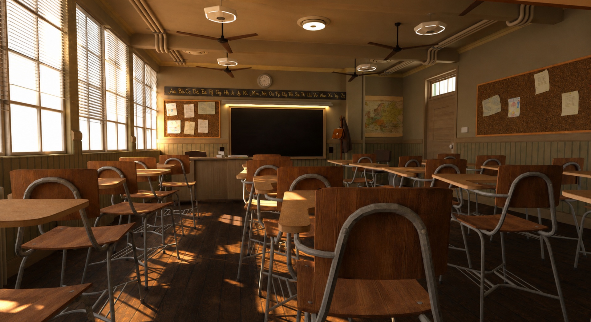 Media 1 for listing Vintage Classroom Interior Scene - Retro 1960s School 3D Model - All Formats