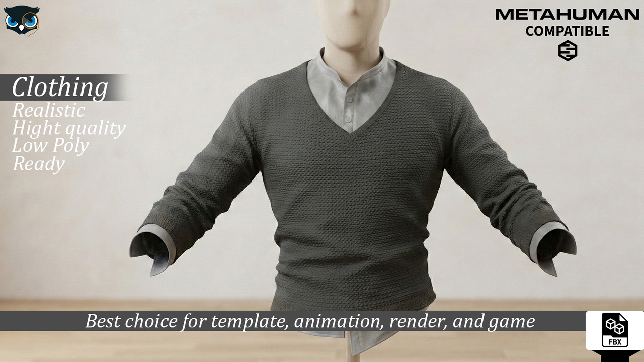 Media 1 for listing Casual Layered Sweater & Shirt Combo  Metahuman Compatible