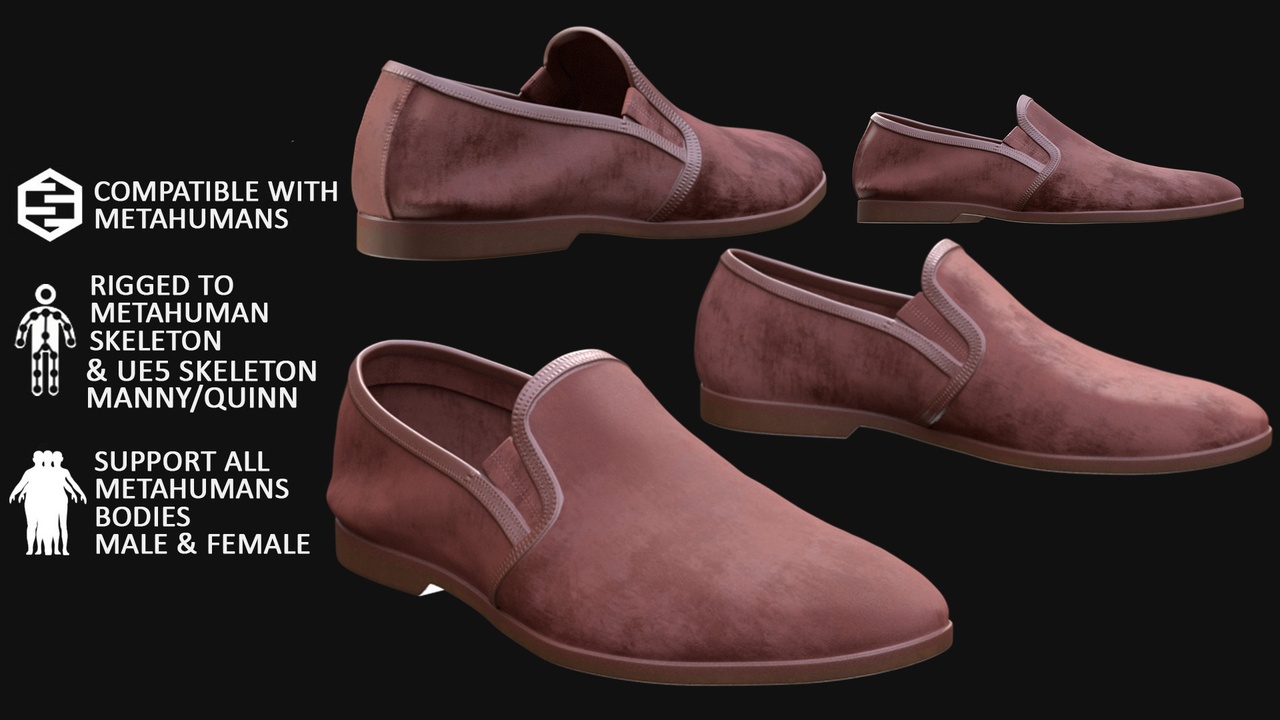Media 1 for listing Loafers Metahuman 3D model 79 - MH & UE5 Skeletons - Rigged