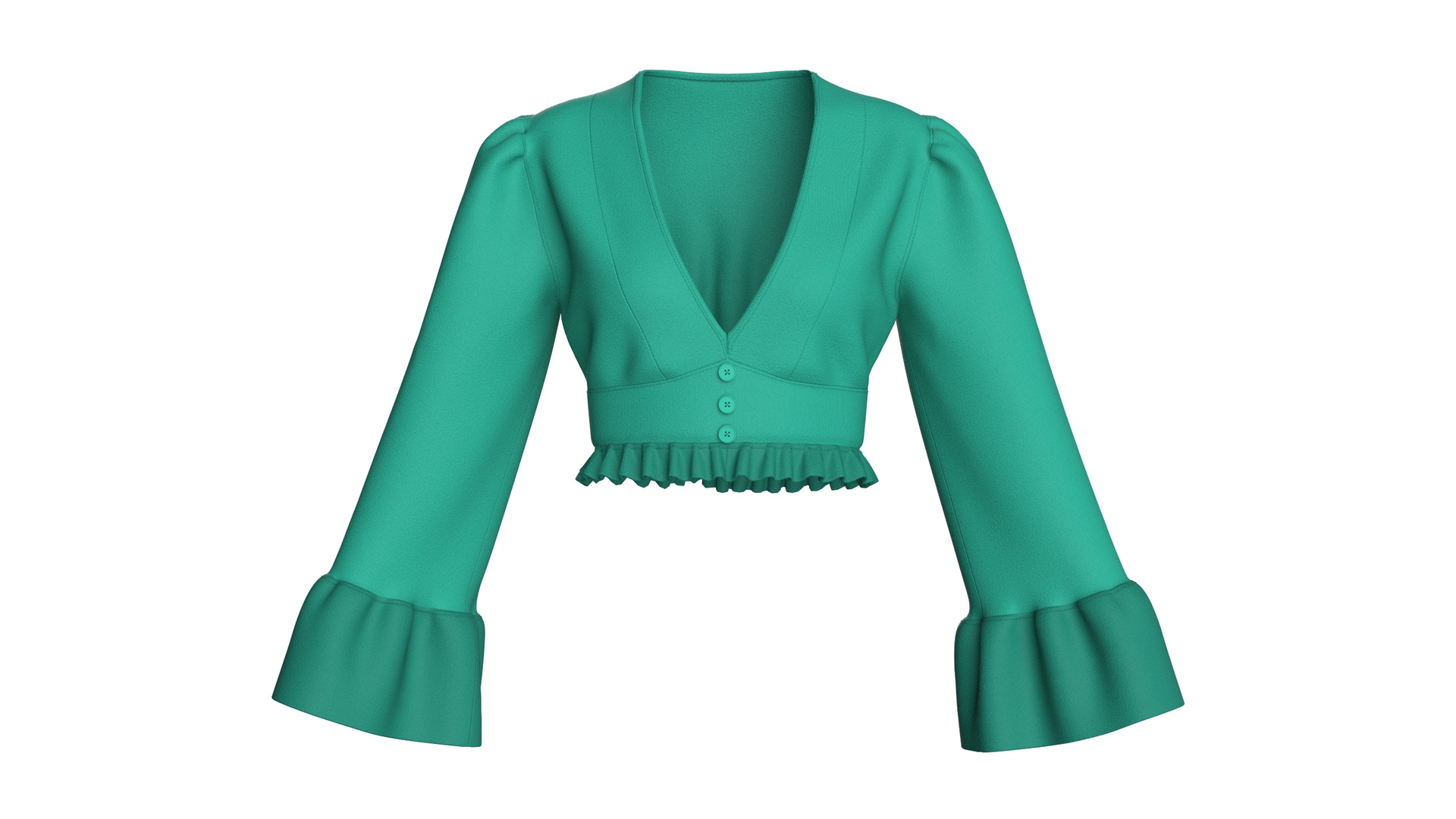 Media 1 for listing Girls V-Neck Peplum Flounce Sleeve Crop Top | High Poly
