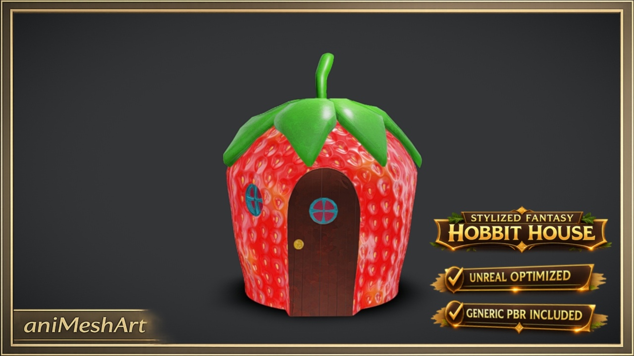 Media 1 for listing Strawberry Hobbit House – Stylized Fantasy Building generic PBR + Unreal Engine