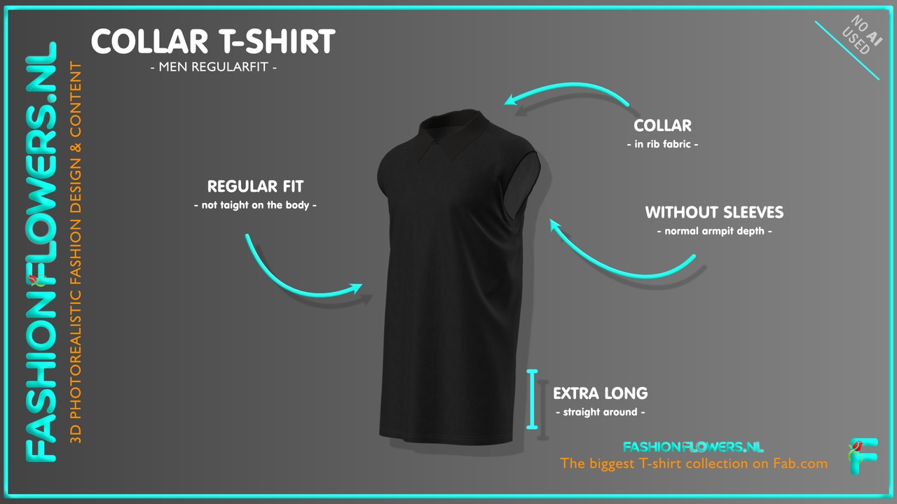 Media 1 for listing Black Colour Extra Long Sleeveless Polo Collar T-shirt | Poloshirt Style Collar