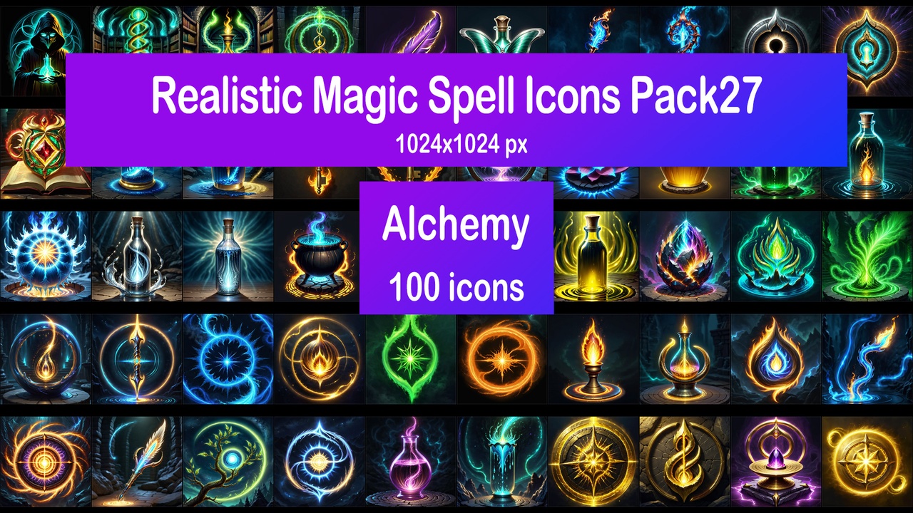 Media 1 for listing Realistic Magic Spell Icons Pack27 - Alchemy
