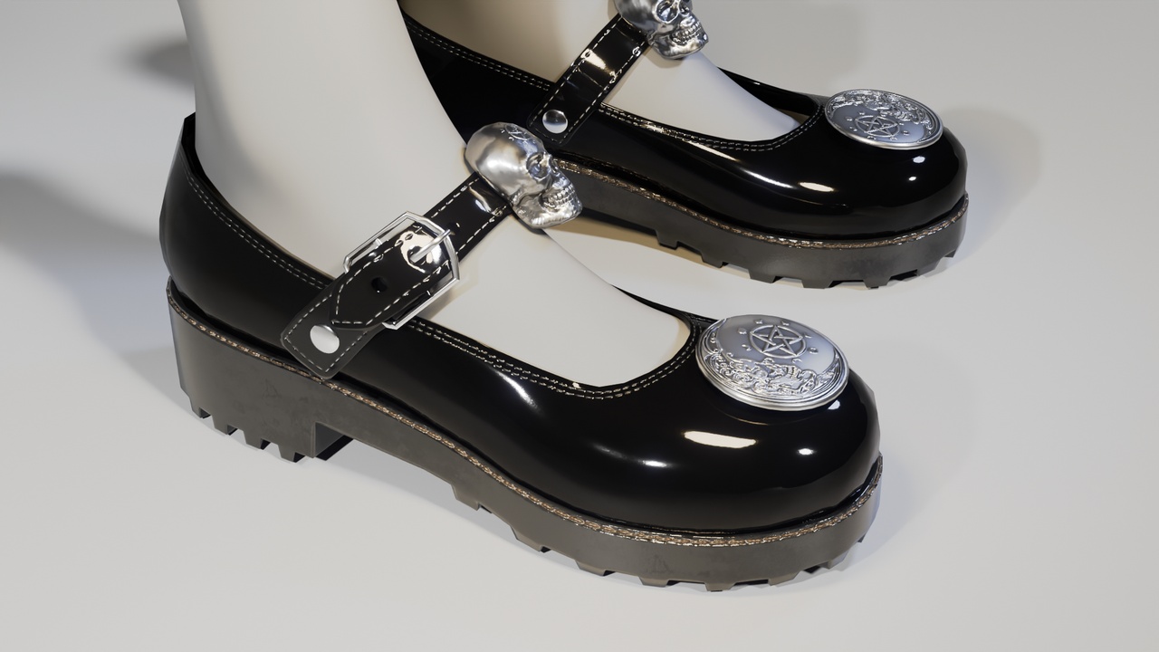 Media 1 for listing Gothic Platform Loafers for game characters, black, low-poly