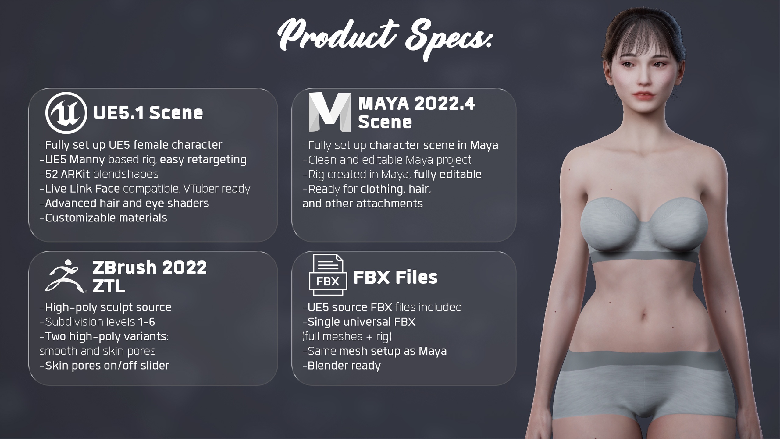 Medium 1 für Eintrag Female Base Body 2 - Game-Ready Rigged UE5 Character - ARKIT 52