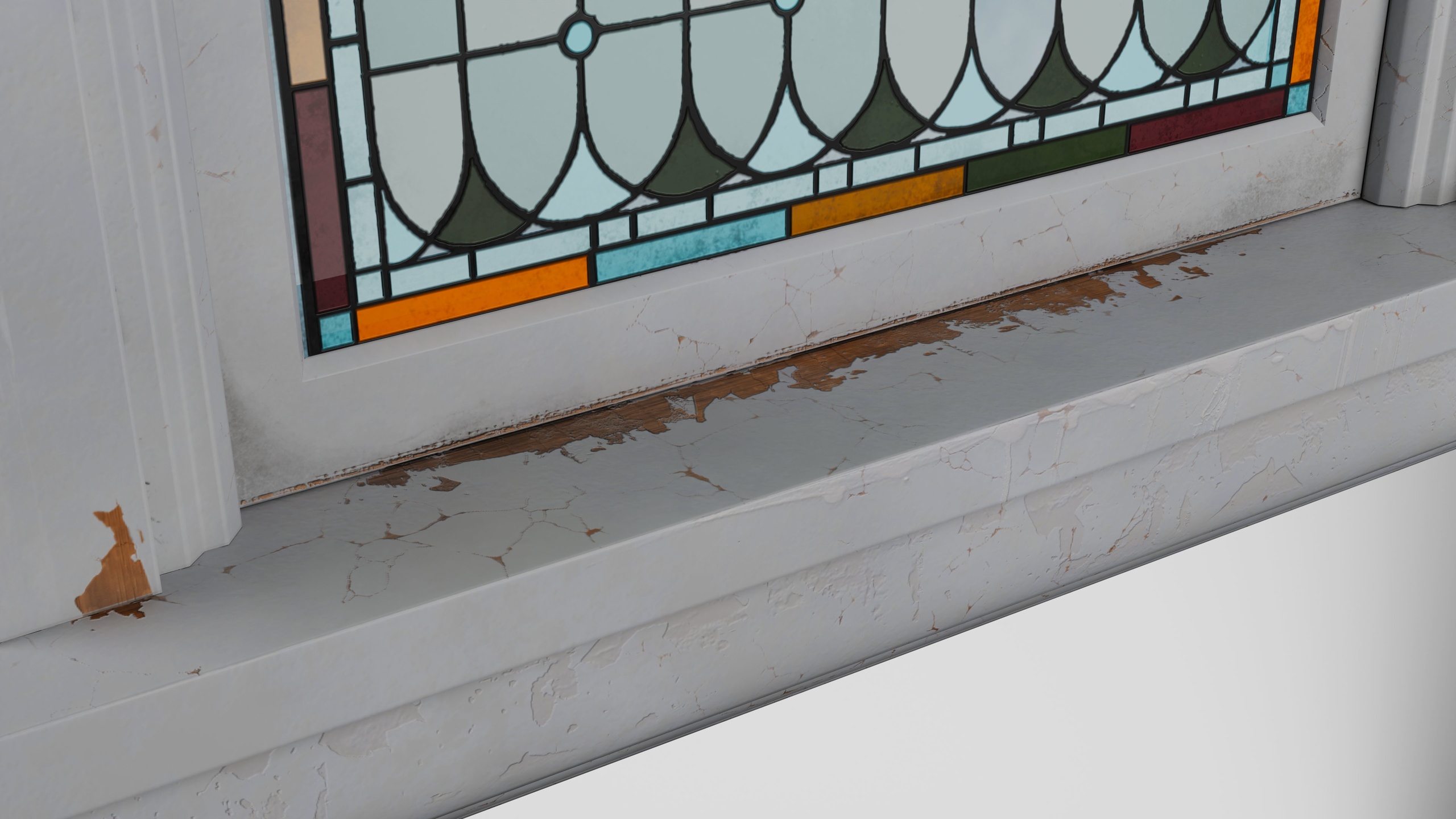 Media 1 for listing English Stained Glass Window Old Painted White Frame
