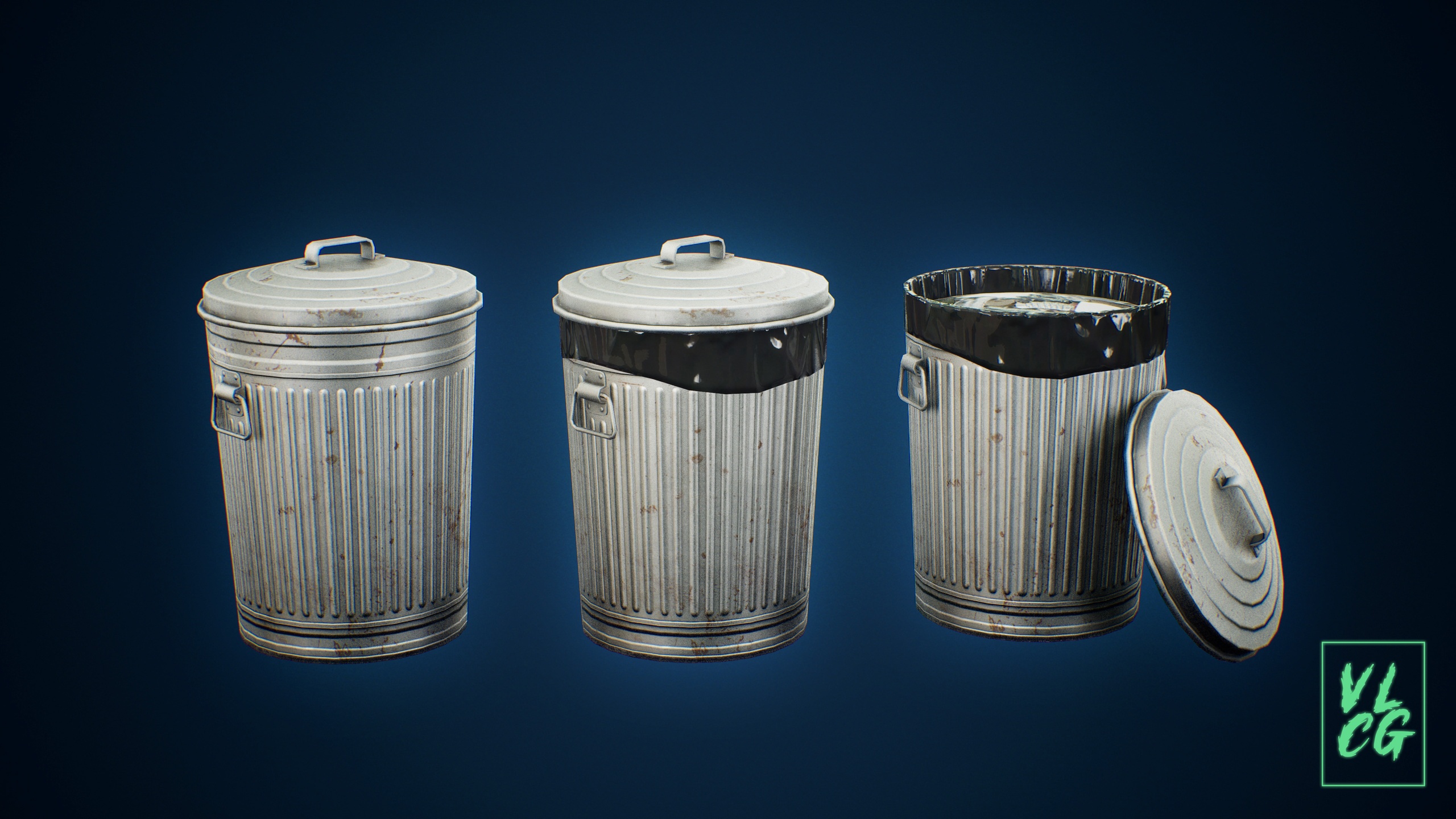 Media 1 for listing VLCG - Trash Can - Retro American Garbage Bin 1980s