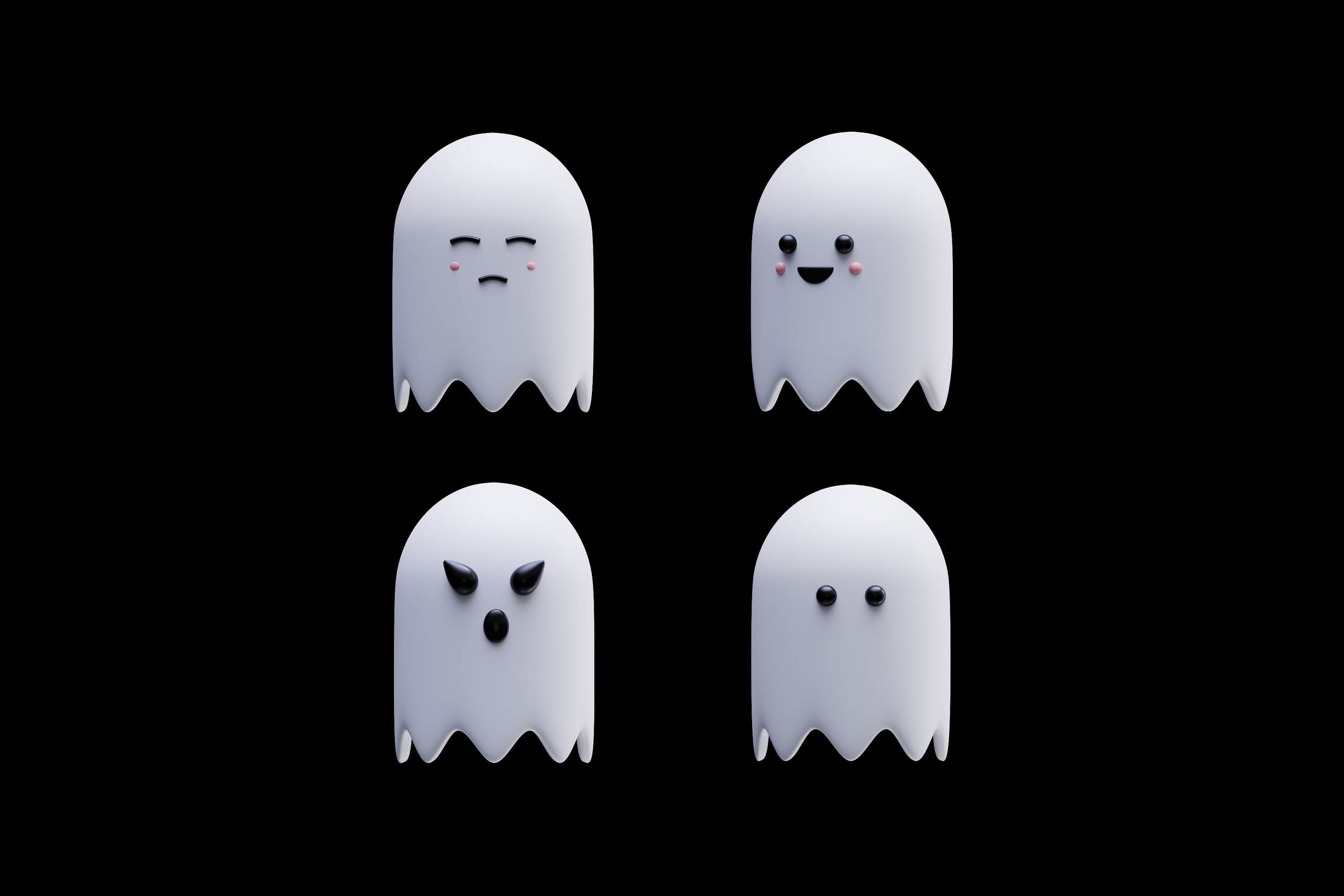 3D Cute Ghost Icons : Sulked Ghost, Scary Ghost & Ghost | Fab