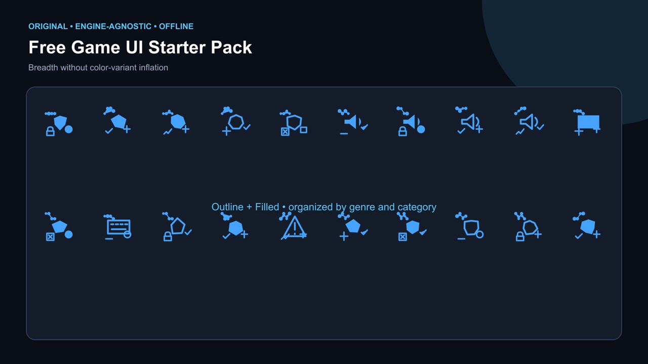 Media 1 for listing Free Game UI Starter Pack – 100 SVG & PNG Icons and UI Assets
