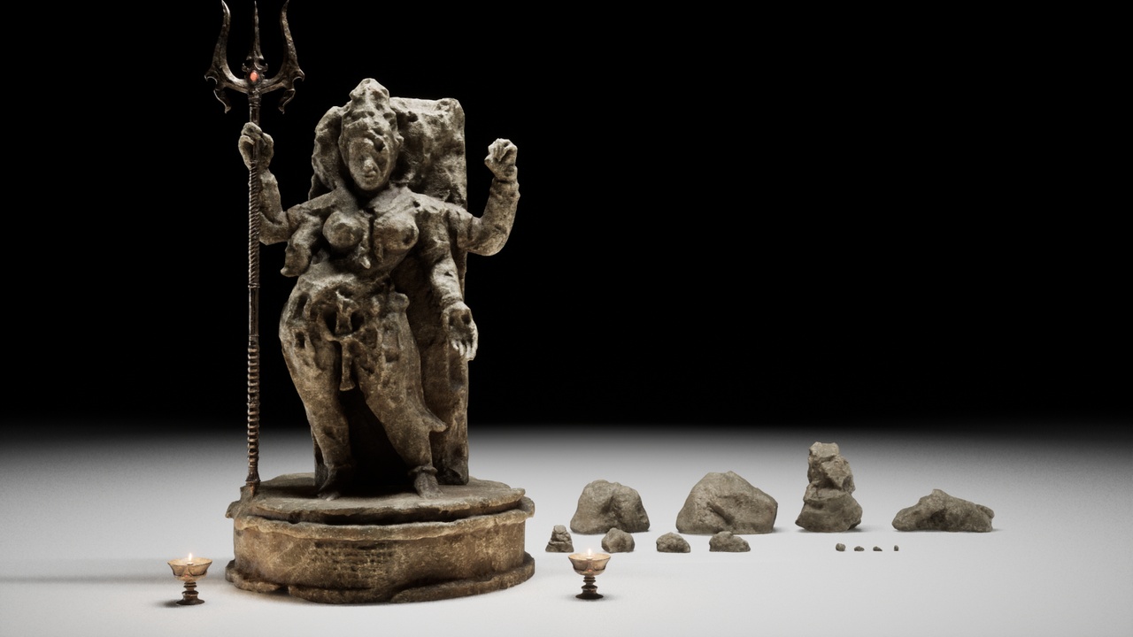 Media 1 for listing Indian Hindu Goddess Statue Pack with Trishula Trident & Diya Lamp – Game Ready