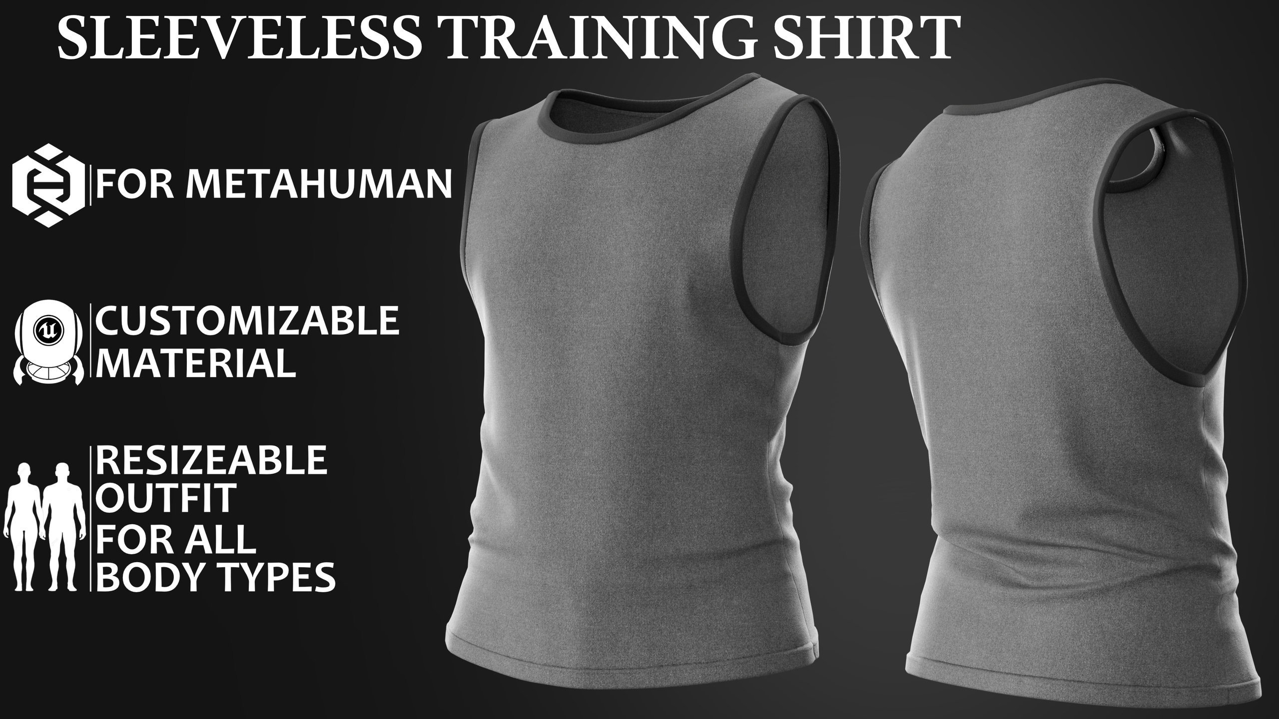 Media 1 for listing Sleeveless Training Shirt for MetaHumans_MHPKG
