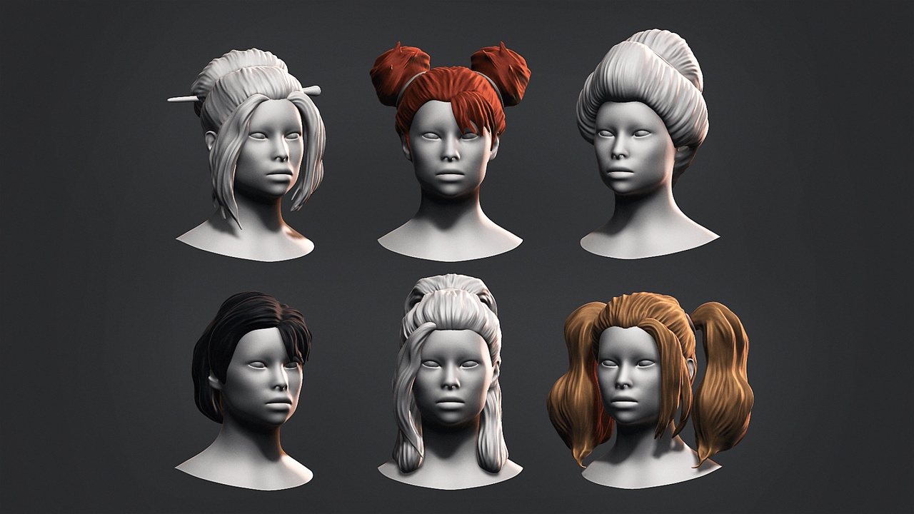 Media 1 for listing Stylized Female Hair Basemesh Pack