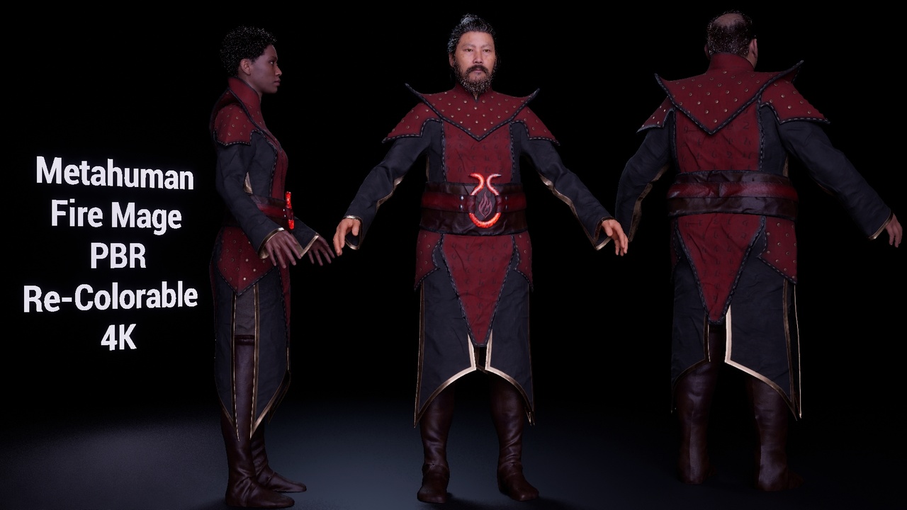 Media 1 for listing Medieval Fire Mage Robe 3 Parametric PBR LowPoly 4K