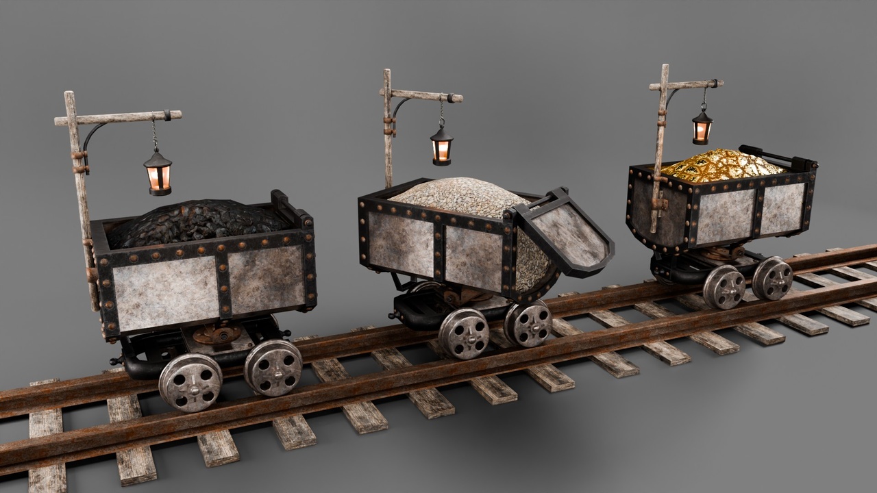 Media 1 for listing Stylized Mining Cart with 3 Ores