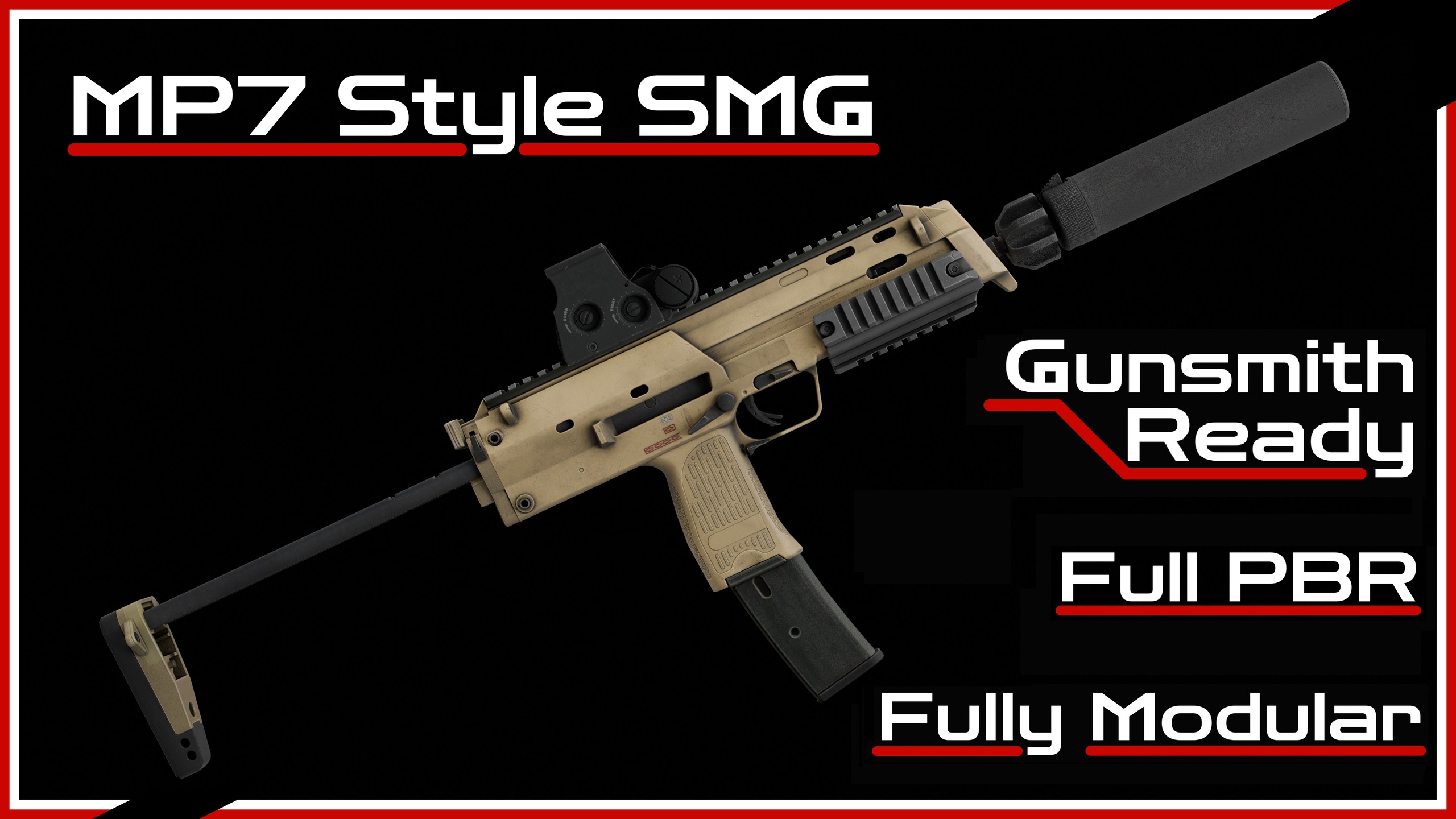 Media 1 for listing MP7 Style Submachine Gun | Modular PDW | Low Poly PBR | FPS
