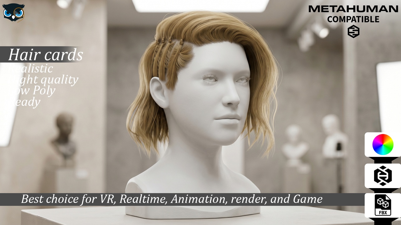 Medium 1 für Eintrag Bob Haircut with Side Braids MetaHuman Compatible