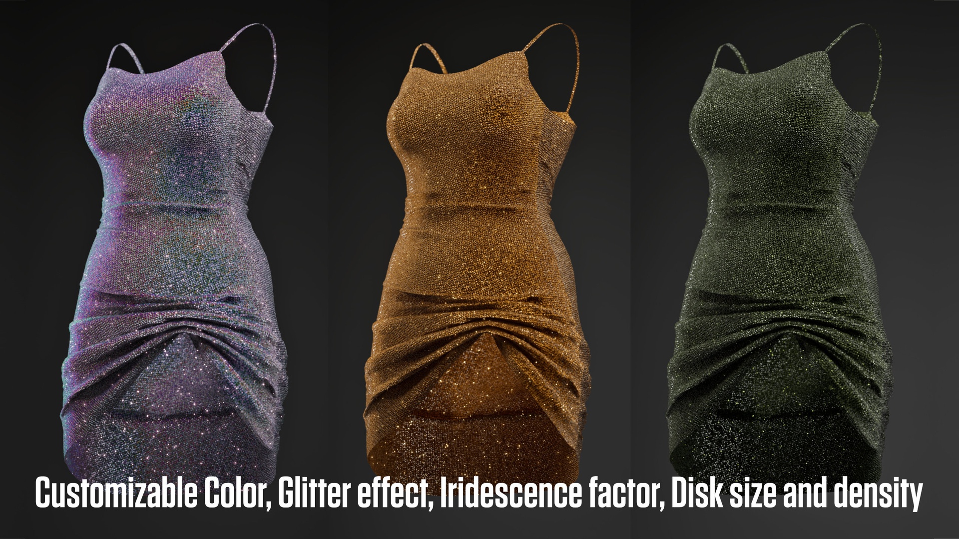 Media 1 for listing Iridescent Glitter Minidress & Procedural Shader | MetaHuman Rigged