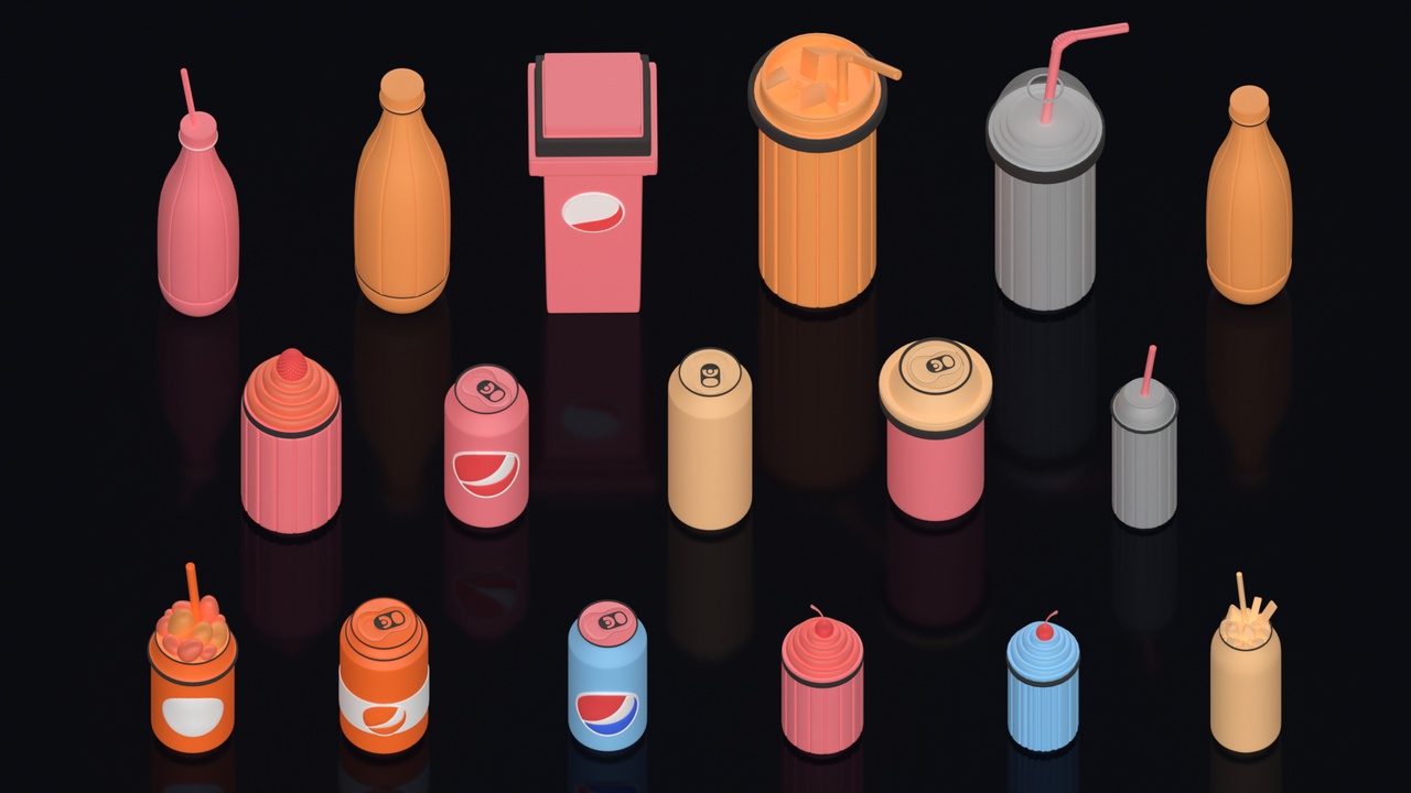 Media 1 for listing Pack of 17 Stylish Soft Drink Bottles – Perfect for 3D Projects
