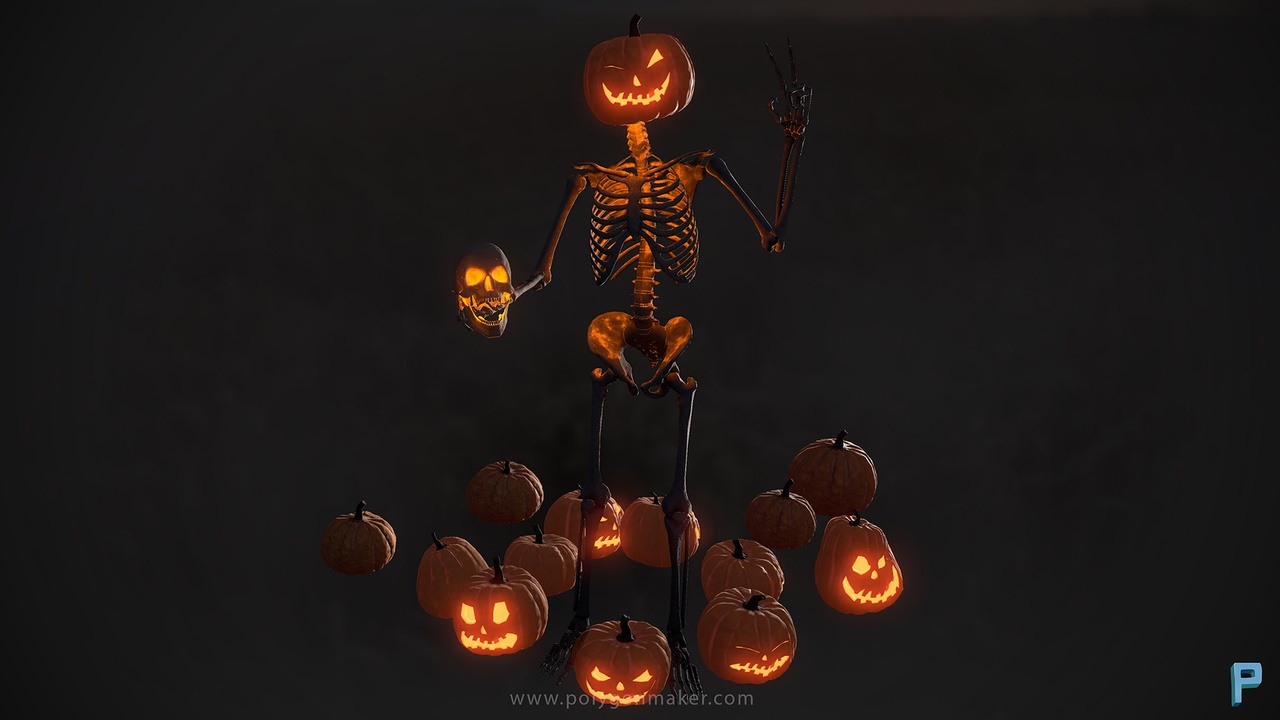 Media 1 for listing Halloween Pumpkin and Skeleton
