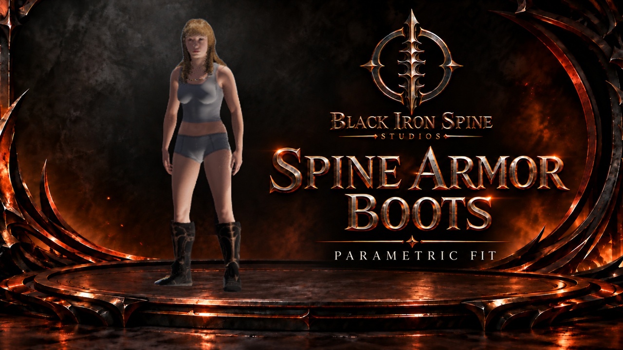 Media 1 for listing MetaHuman Armored Boots – Spine | Parametric Fit