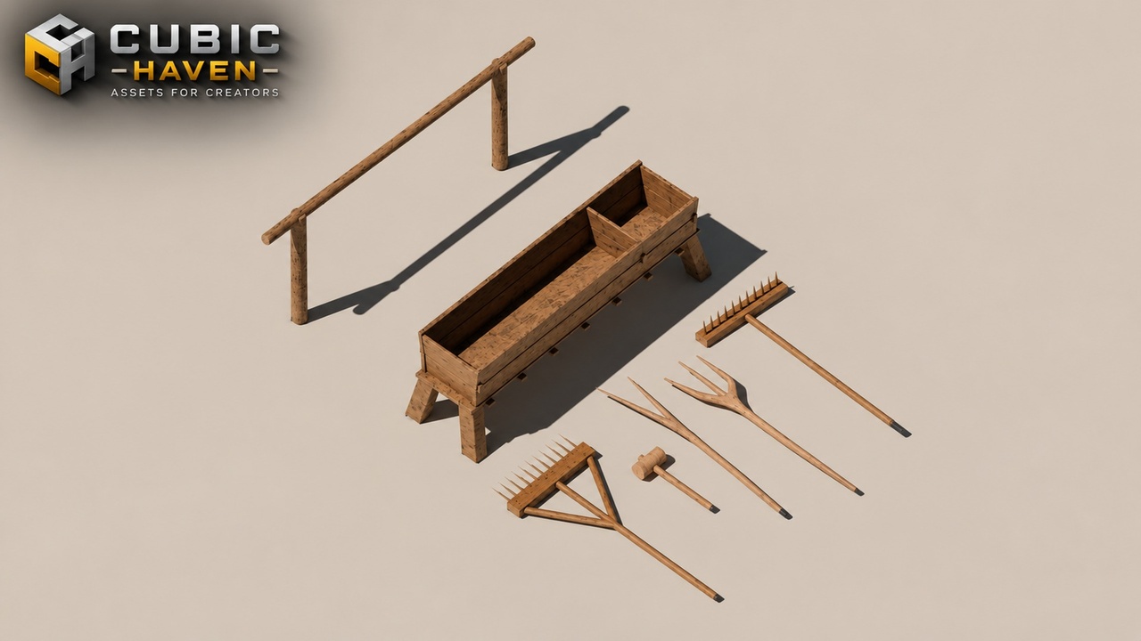 Media 1 for listing STYLIZED MEDIEVAL FARM TOOLS & PROPS KIT (FREEBIE)