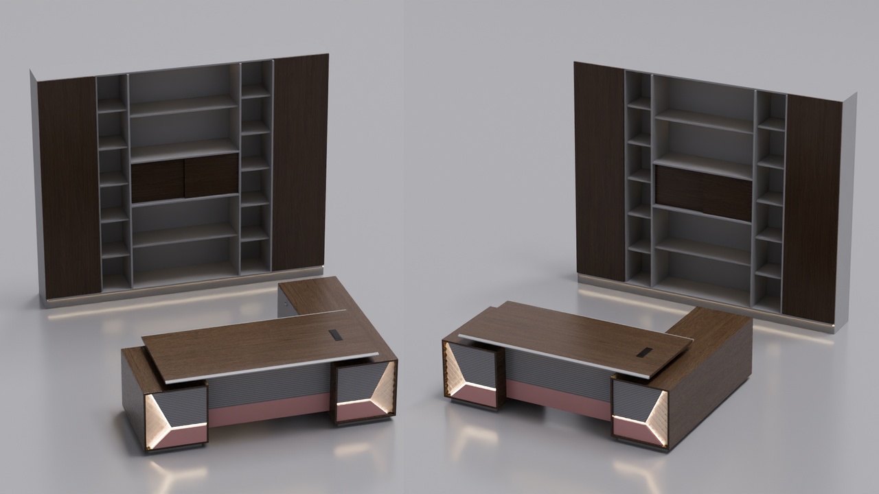 Media 1 for listing Luxury Executive L-Shaped Office Desk, Integrated Lighting & Wall Storage set
