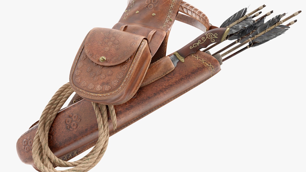 商品 Leather Quiver with Arrows, Hunter Knife & Rope - Game Asset | PBR | 的媒体 1