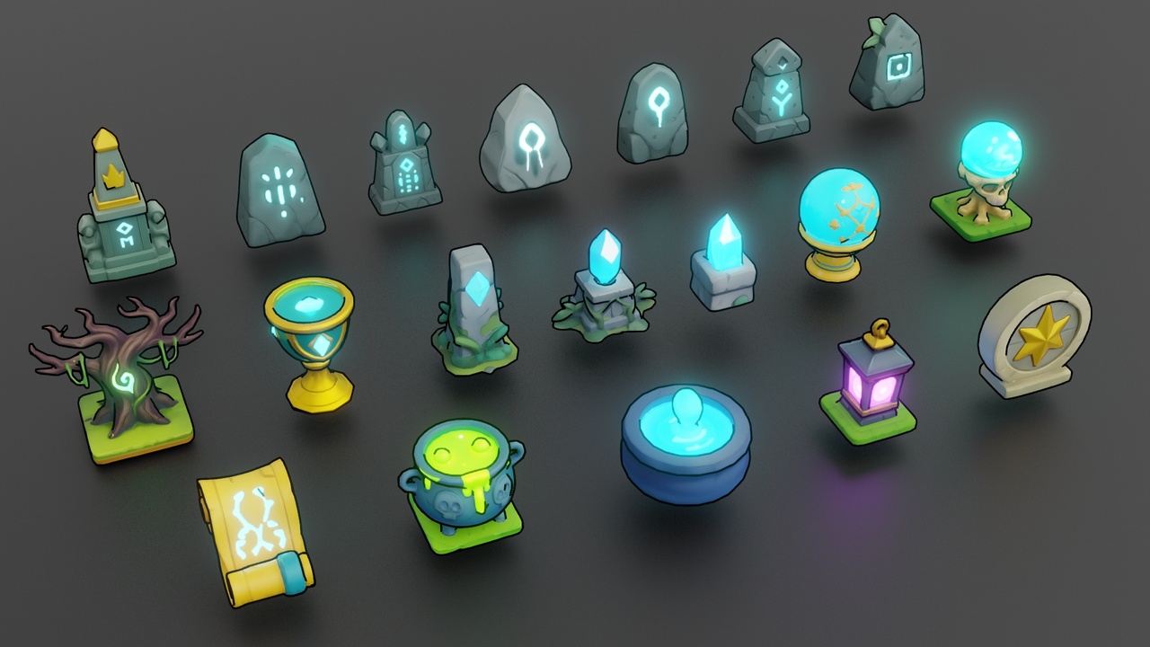 Media 1 for listing Stylized Magical Assets - Tilebased Mobile Game Assets Vol3 - GameReady-LowPoly