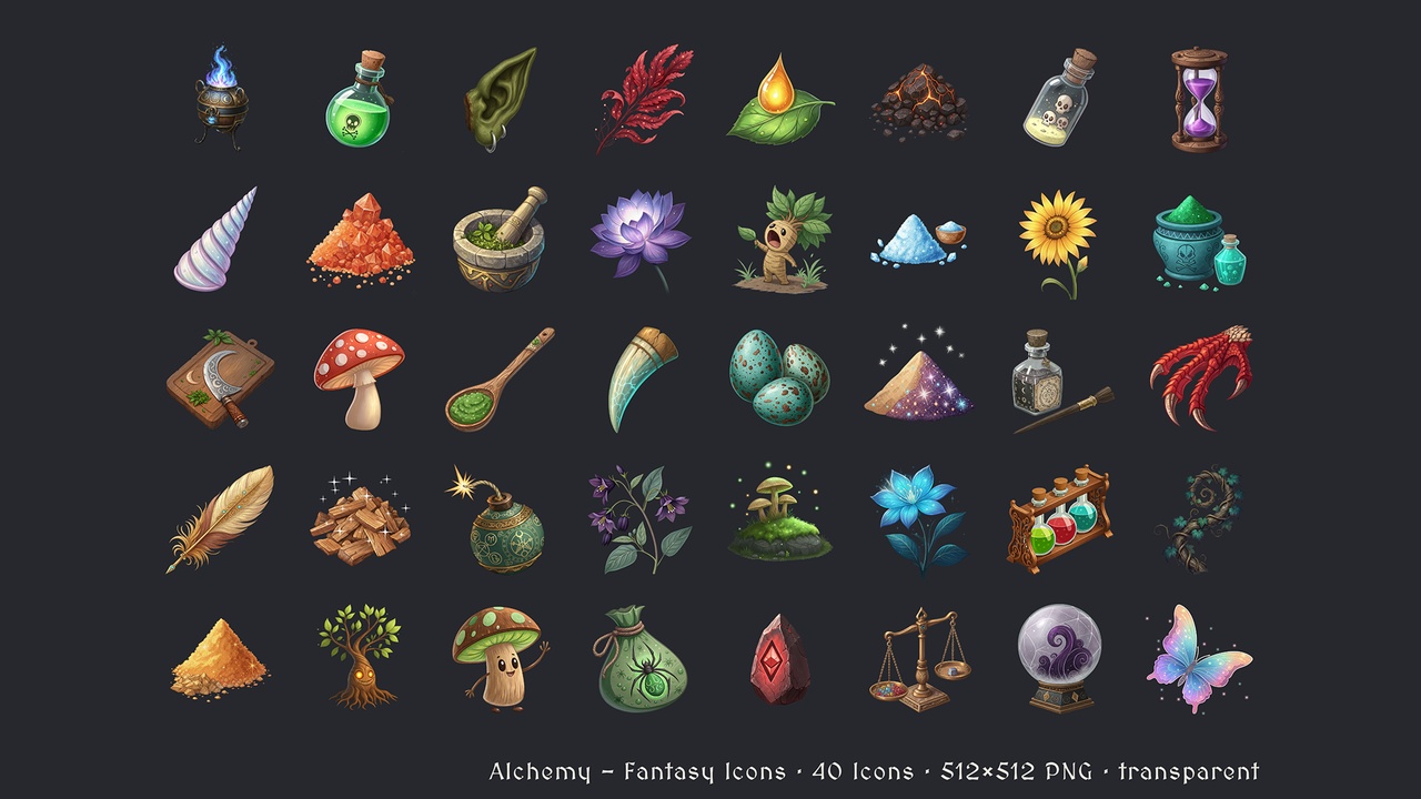 Media 1 for listing Alchemy Supplies - 40 Fantasy Icons [512x512 HD]
