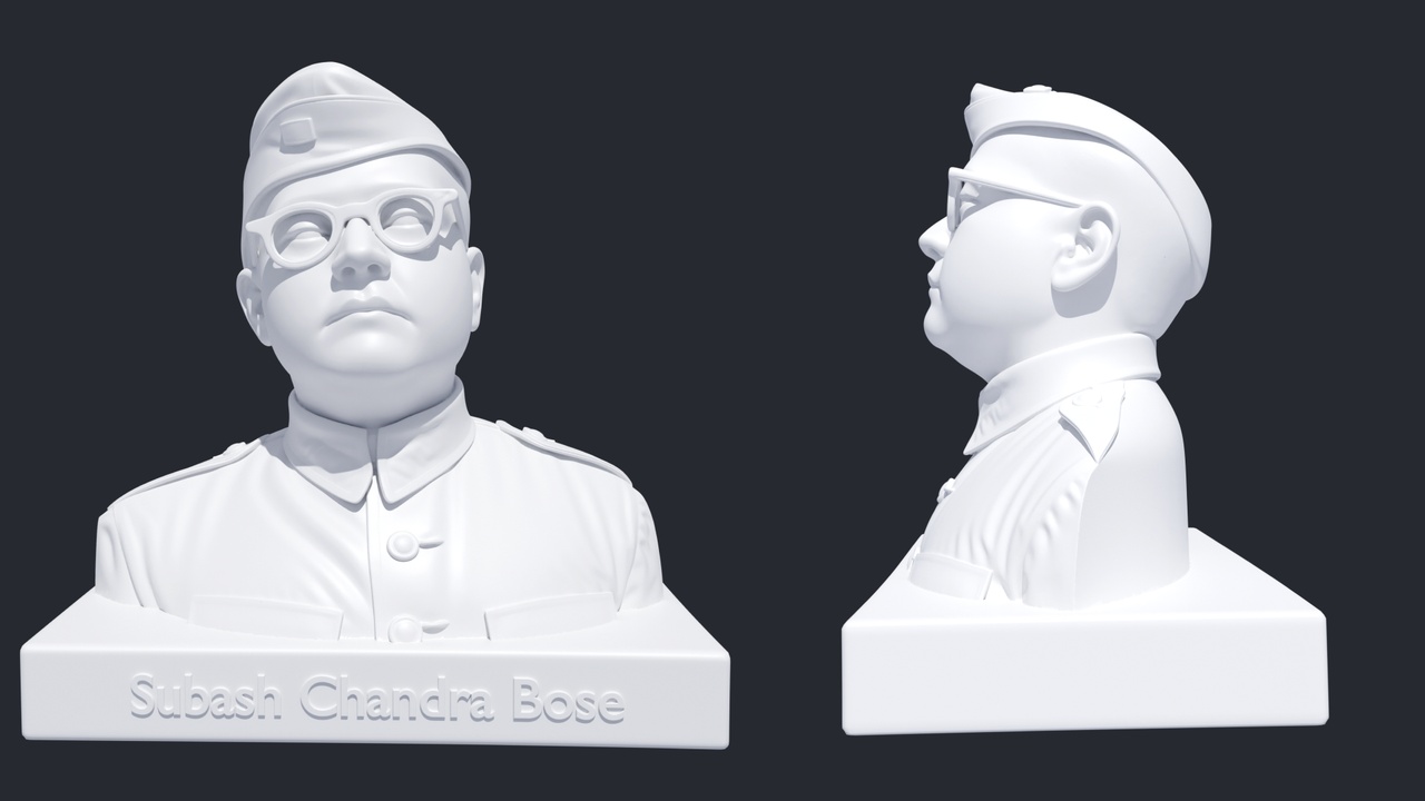 Media 1 for listing Subhash Chandra Bose 3D Printable Statue – Hyper Realistic Miniature | STL, OBJ,