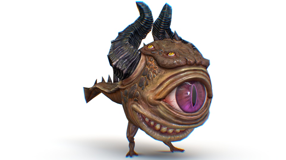 Watcher Monster Lizard One Big Eye Creature Character Mutant Horns
