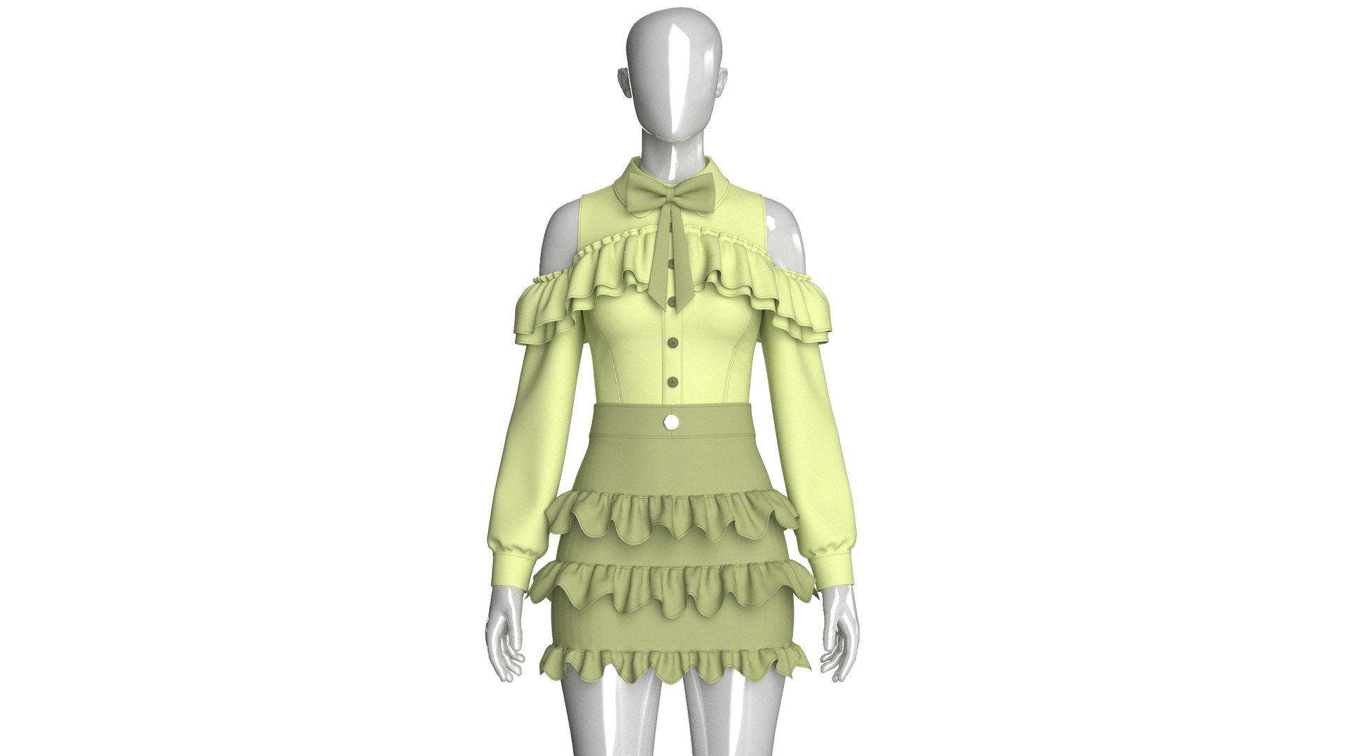 Media 1 for listing Girls Cold Shoulder Ruffle Top With Skirt - Outfit | High Poly