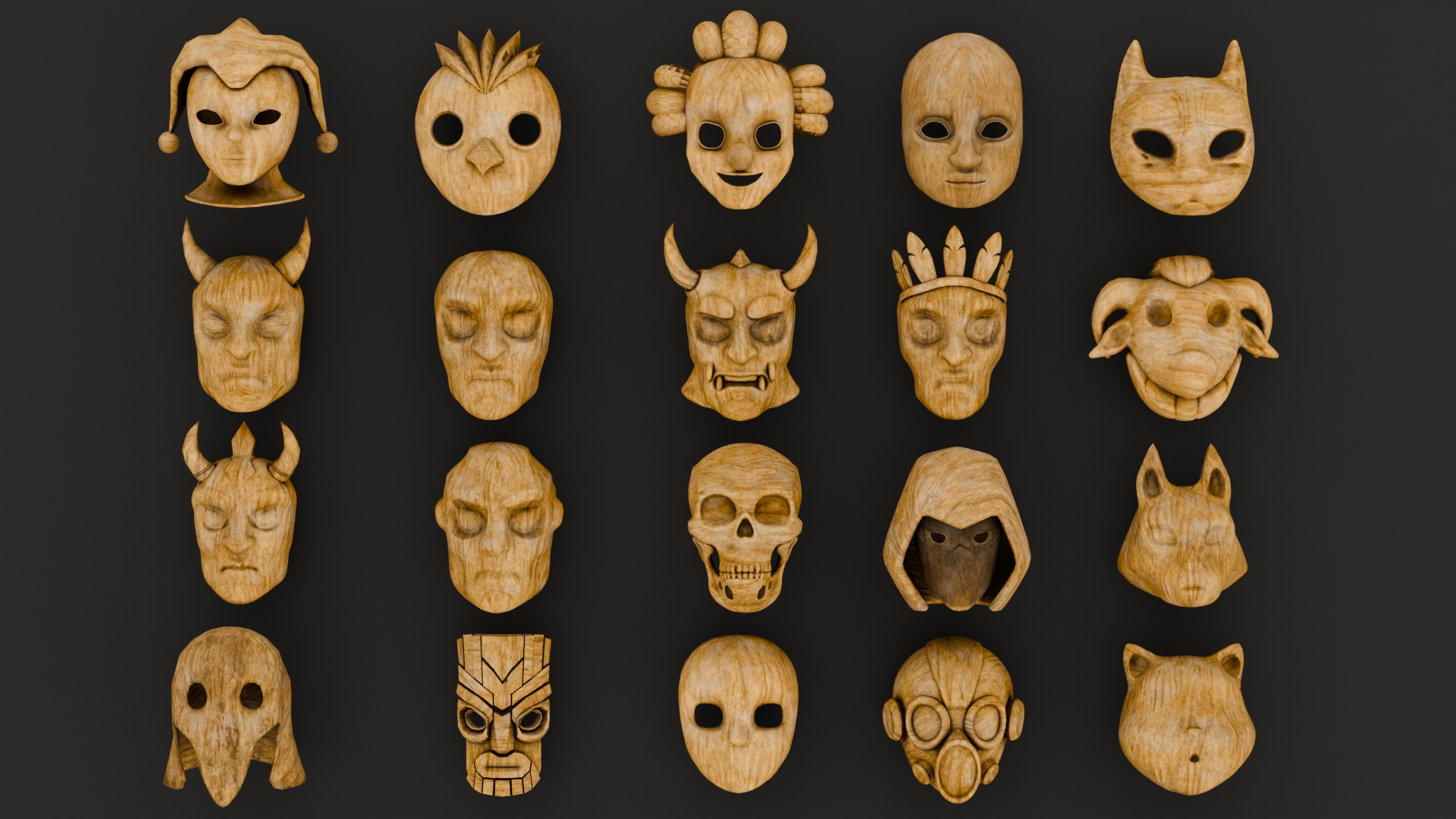 Wooden Mask Pack – 20 Stylized Tribal & Decorative Masks | Game & 3D ...