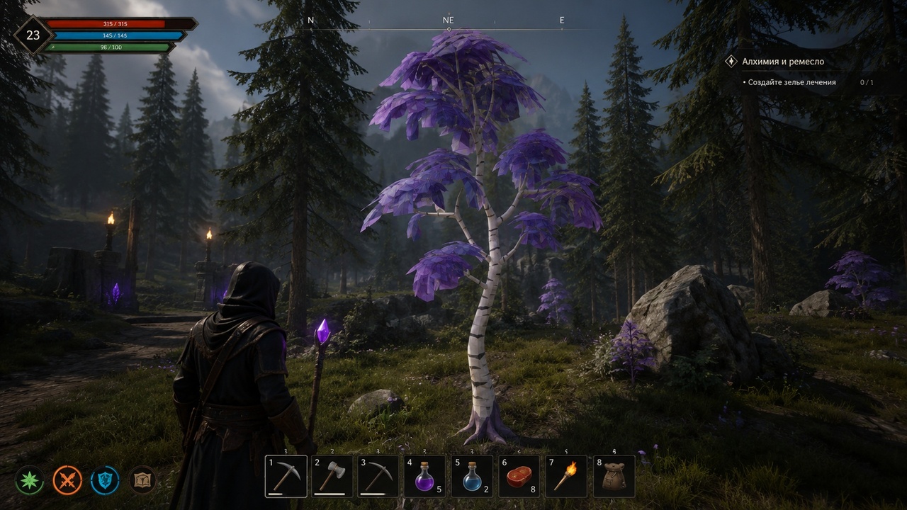 Media 1 for listing Pale Violet Birch Tree – Stylized Fantasy Nature Prop