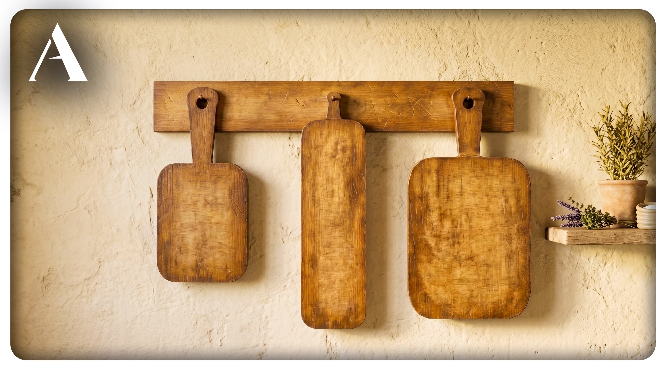Media 1 for listing Wooden Cutting Boards Set, 3 Boards + Wall Rack